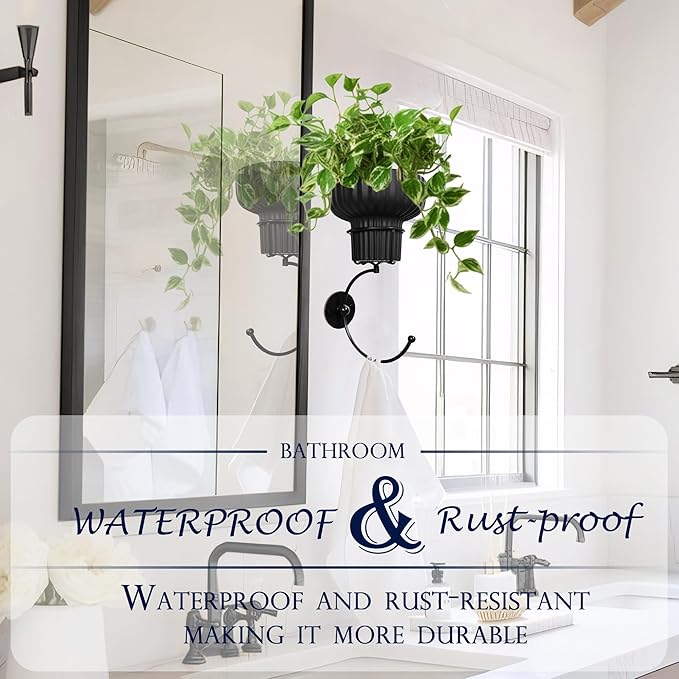 Hanging Plant Wall Vessel for Flowers with Hook, Indoor Outdoor Boho Bathroom Decor Wall Art Planter Mounted Vase (Black)