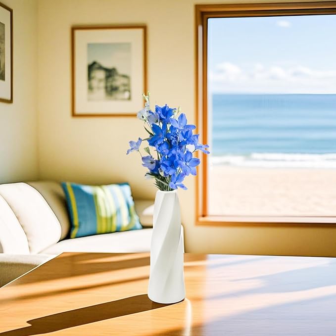 10 Pack White Flower Vases Bulk, 8" Modern Style Vases, Composite Plastic Unbreakable Bud Vase, Tall Conic Floral Vase for Centerpieces Bouquet Home Decor Wedding Party Dinner Table