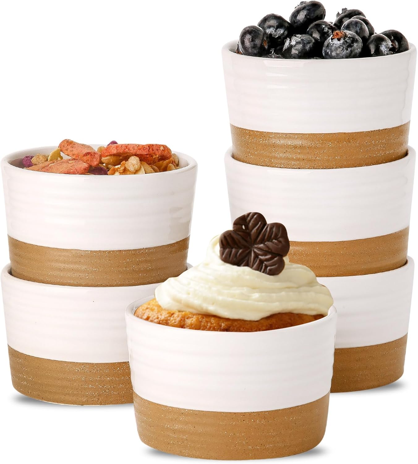 Hasense Ramekins 8 oz Oven Safe, Porcelain Ramekins Dessert Bowls Set of 6, Creme Brulee Souffle Dishes Custard Cups for Baking, Pudding, Pot Pie, Snack, Dipping Sauces, White