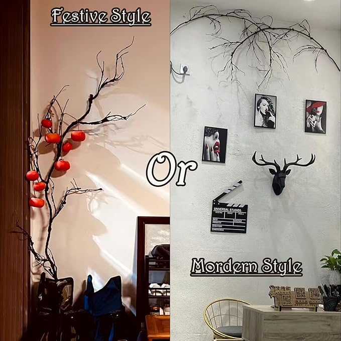 4pcs 63inch Realistic Artificial Bendable Tree Branches Crafts 3D Wall Decor Cherry Blossom Fake Trees Limbs Trunk Hanging Grape Vines Garland for Room Home Garden X'Mas Halloween Party Decoration