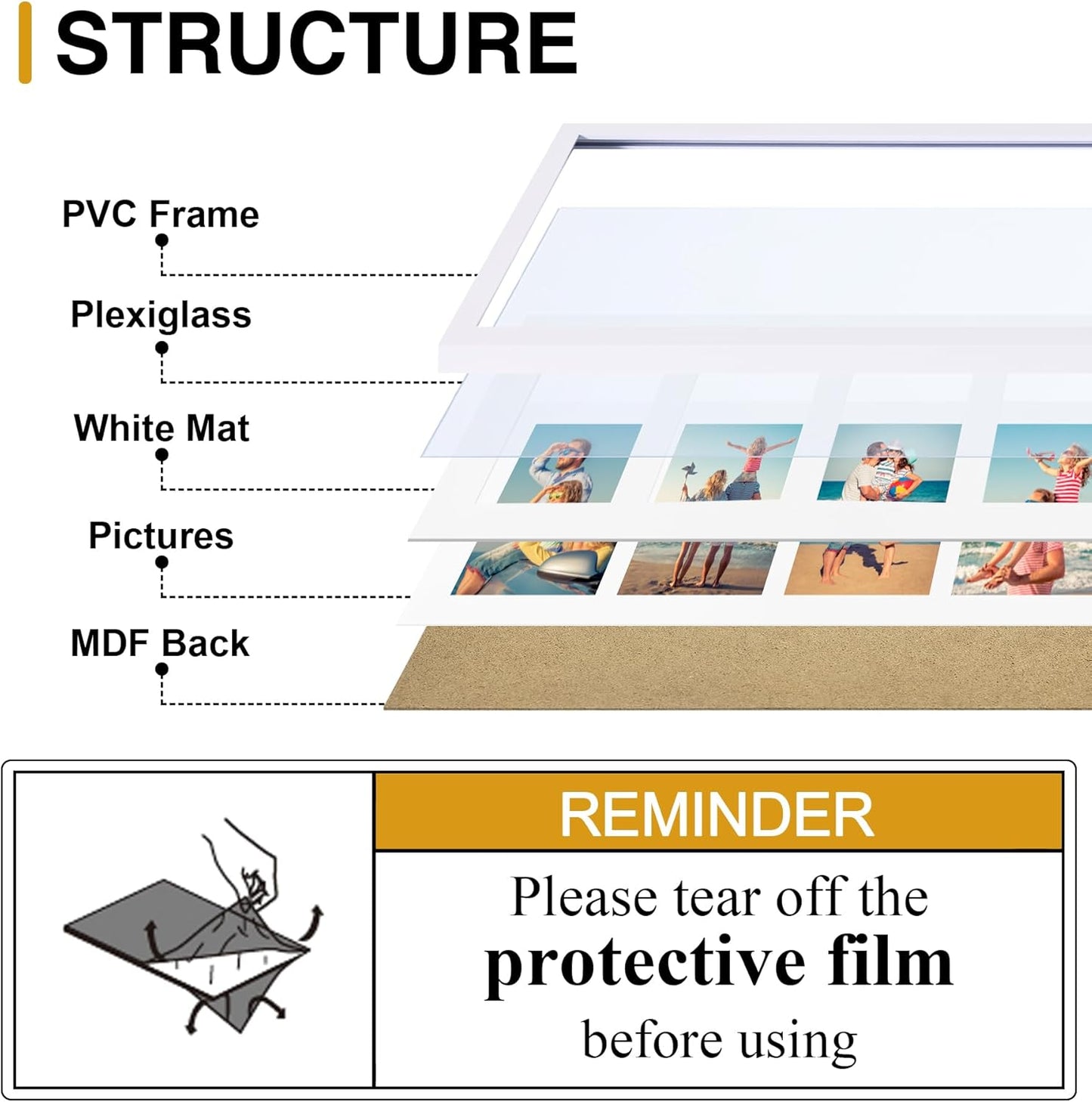 decorUhome 8x20 Picture Frames Collage Wall Decor, Display 4Pcs 4x6 Photos with Mat or 1Pcs 8x20 Unmatted, 4 4x6 Collage Picture Frames for Wall Mounting, White