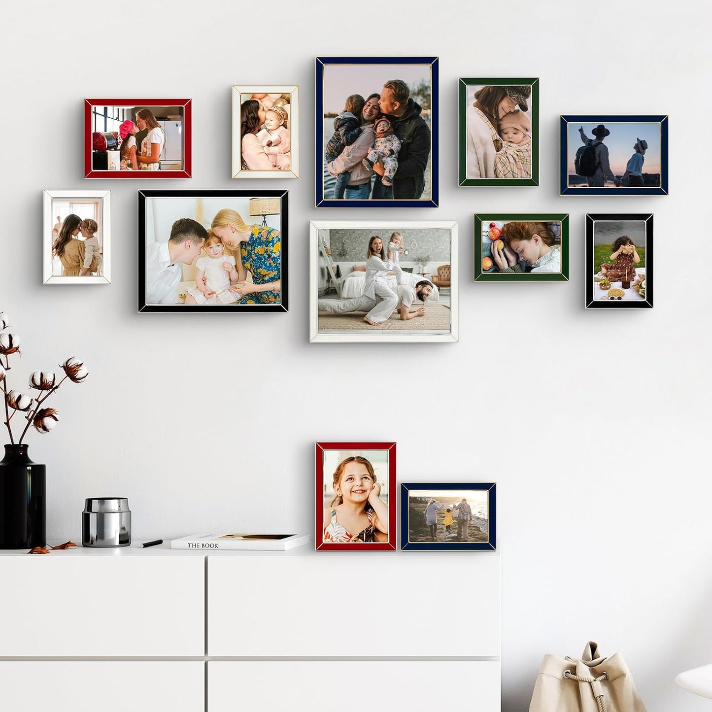 Frametory Enamel Picture Frame - 8x10 Gold Metal Edge Red Enamel Picture Frame With Easel and Velvet Back for Tabletop Display, Bookshelf, 8x10 Wall Decoration, Photo Frames-2 Set