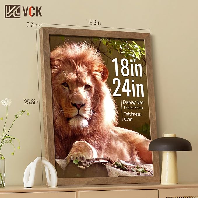 VCK 18x24 Poster Frame Brown Walnut - 3 Pack, Exclusive Natural Wood Grain Solid Wood Picture Frame, Wall Hanging
