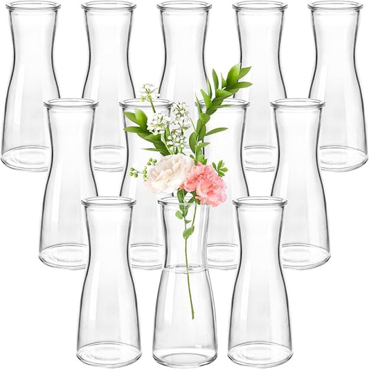 Set of 12 Glass Bud Vases, Clear Small Vases for Flowers Centerpieces, Minimalist Decorative Bulk Vases for Wedding, Birthday, Events, Dining Room Decor