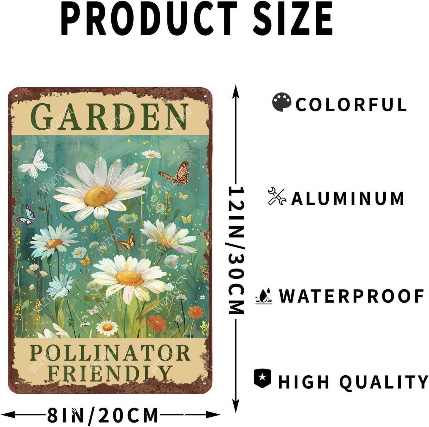 Metal Signs Garden Pollinator Friendly Tin Sign for Home Office Kitchen Bar Cafe Garden Wall Decor 12x8 Inch