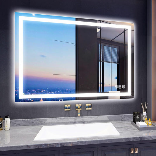 LED Bathroom Mirror 40"x 30",Front Lit and Backlit Bathroom Mirror with Lights,Stepless Dimmable,Anti-Fog, Shatter-Proof, Memory, 3 Colors Lighted Vanity Mirror (Horizontal/Vertical)
