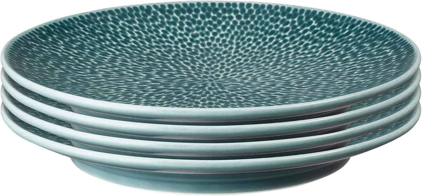 Denby - Carved Green Medium Plates Set of 4-9 Inch - Dishwasher Microwave Oven Safe - Uniquely Textured Porcelain Medium Plate - Scratch Chip Resistant