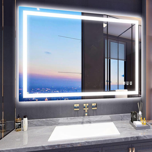 LED Bathroom Mirror 48"x 32",Front Lit and Backlit Bathroom Mirror with Lights,Stepless Dimmable,Anti-Fog, Shatter-Proof, Memory, 3 Colors Lighted Vanity Mirror (Horizontal/Vertical)