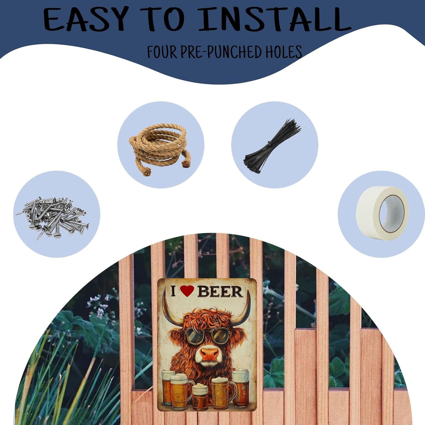 Funny Highland Cow Metal Tin Signs I Love Beer Vintage Aluminm Sign for Home Kitchen Bar Pubs Wall Decoration 8×12 Inch