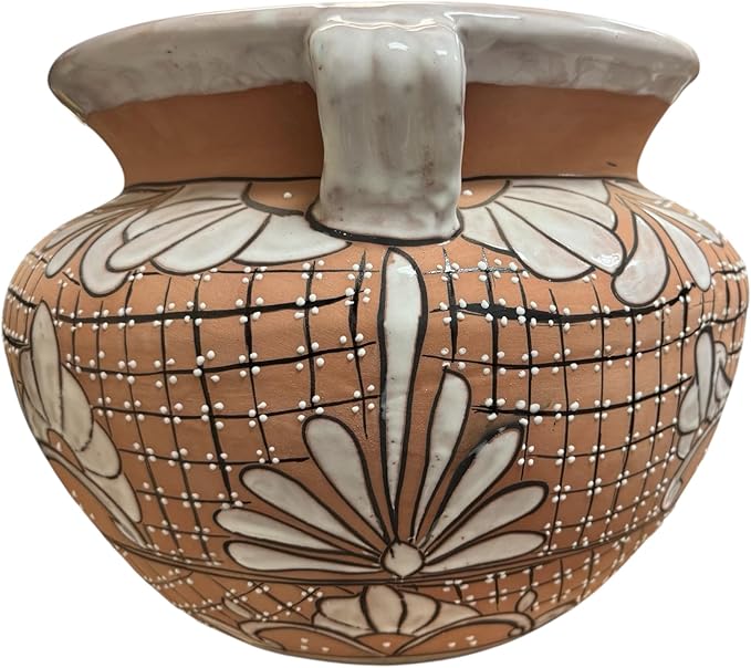 Talavera Michoacana Planter XL Pot Folk Art Multicolor Mexican Pottery Home Decor Hand Painted Garden Indoor Handmade Outdoor 18.5" (Brown)