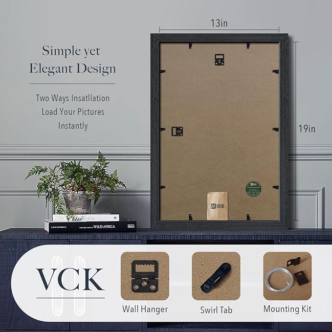 VCK 13x19 Black Oak Poster Frame 3-Pack, Natural Textured Solid Wood Picture Frame, Wall Hanging