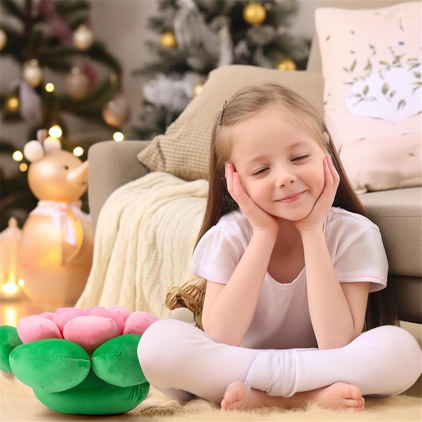 Fleshy Greenery Plush Cushion – Hand-Stitched 3D Flower Throw, Botanical-Shaped Accent for Bedroom, Living Room, and Home Décor, 40cm/15.75inch