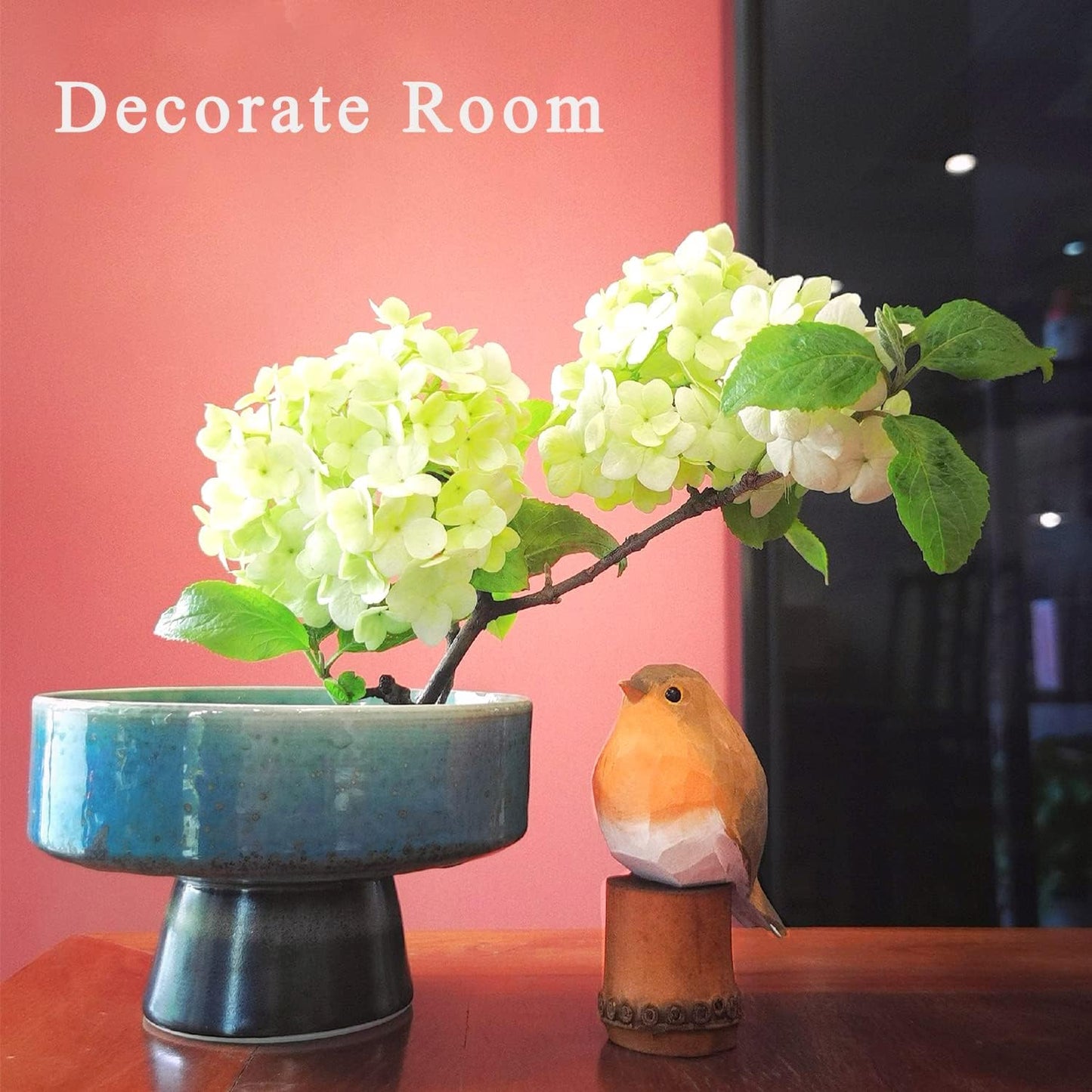 Handmade Wooden Carved Bird Decor Sculpted Hand-Painted Bird Figurines Small Home Decor Bird Statue Shelf Decor BFF Gifts for Bird Lovers (Robin)