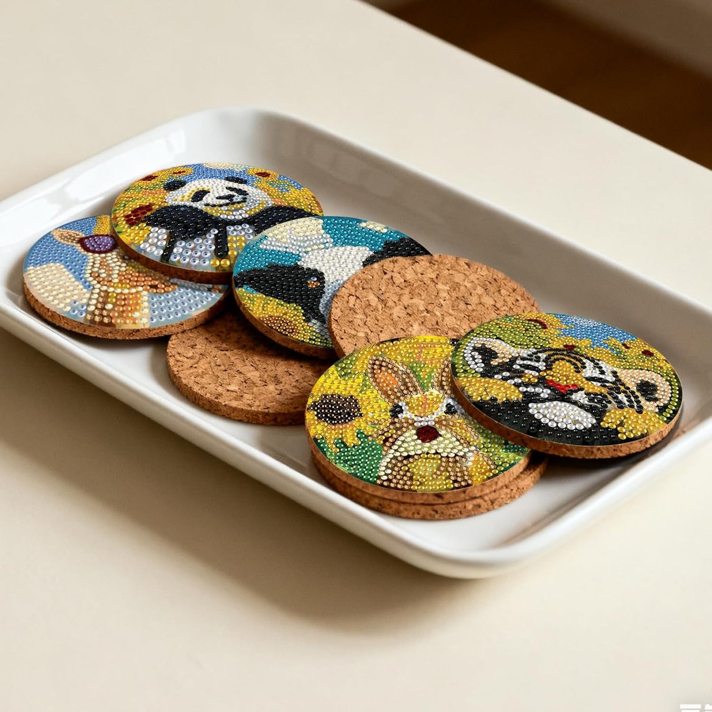 DOZEEZOP 8 PCS Animal Diamond Art Coasters Kit, Sunflower 5D Diamond Painting Coasters with Holder, Fall Small Diamond Art Kits for Adults Beginners, Diamond Dots Arts and Crafts Supplies