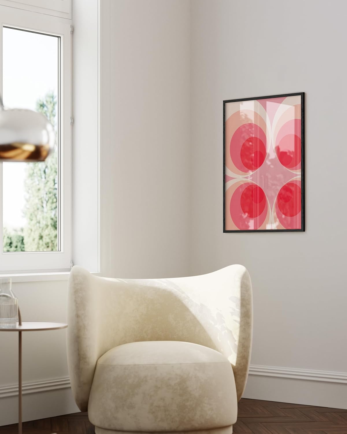 HAUS AND HUES Colorful Abstract Wall Art - Minimalist Retro Picture for Living Room Decor, Red and Pink Modern Wall Art Painting (Pink Mod, Black Frame, 24x36)