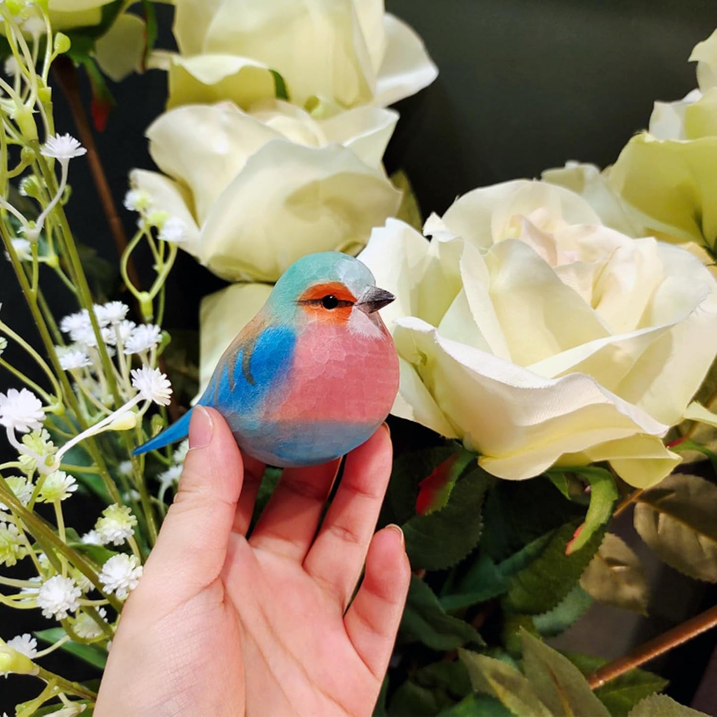 Handmade Wooden Carved Bird Decor Sculpted Hand-Painted Bird Figurines Small Home Decor Bird Statue Shelf Decor BFF Gifts for Bird Lovers(Lilac-Breasted Roller)