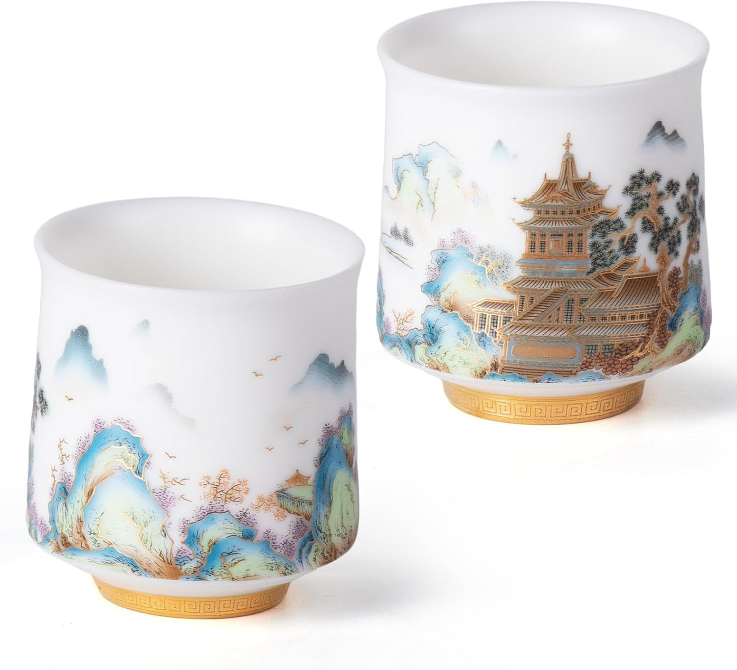 KAMMAK Ceramic Tea Cups Small, Cute Vintage Coffee Cup Set of 2, Porcelain Teacups Espresso Mug, 3.2oz Hand Painted Chinese Afternoon Tea Party Mugs, Birthday Gift for Women Men, Spring Wealth