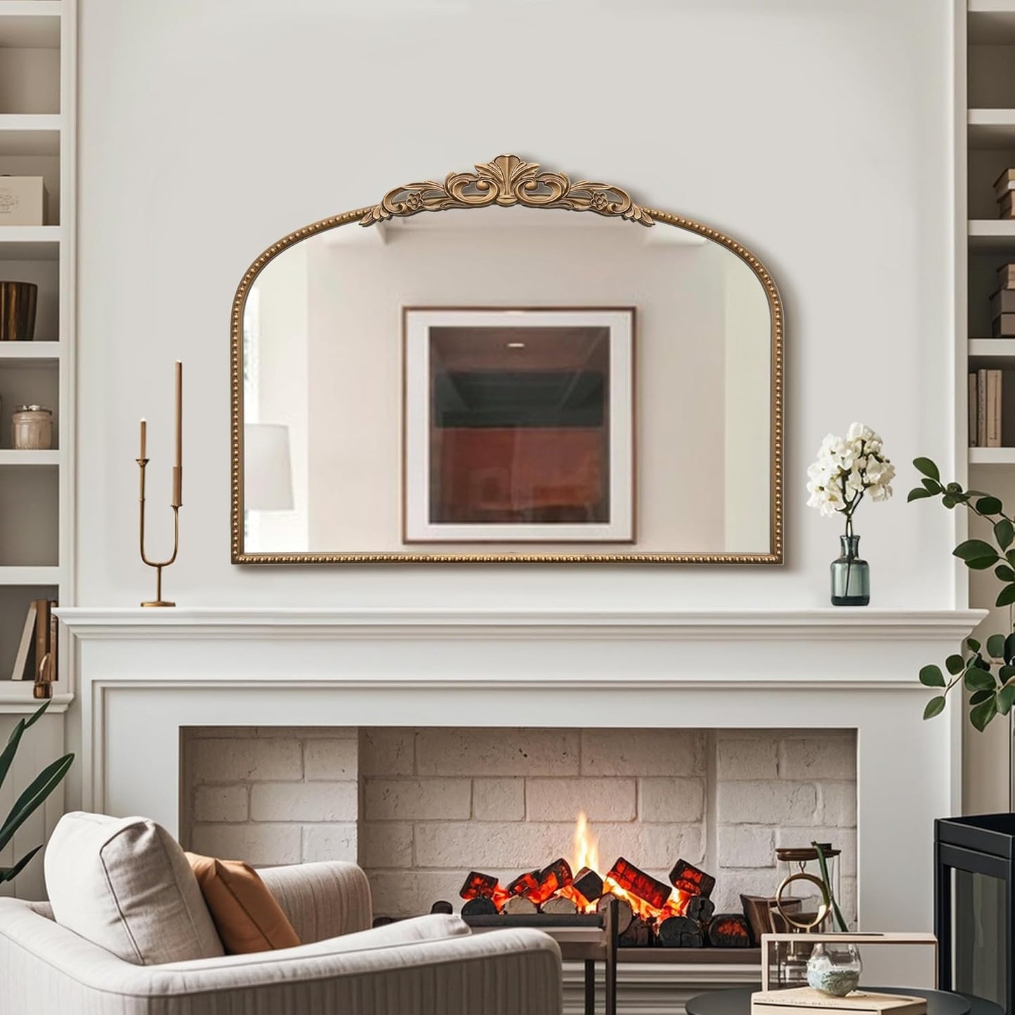 Micasso Vintage Wall Gold Mirror: 24"x 32" French Baroque Antique Mirror - Traditional Ornate Decorative Arched Mirrors for Wall/Bathroom/Entryway/Fireplace/Hallway - Home Decor for Living Room