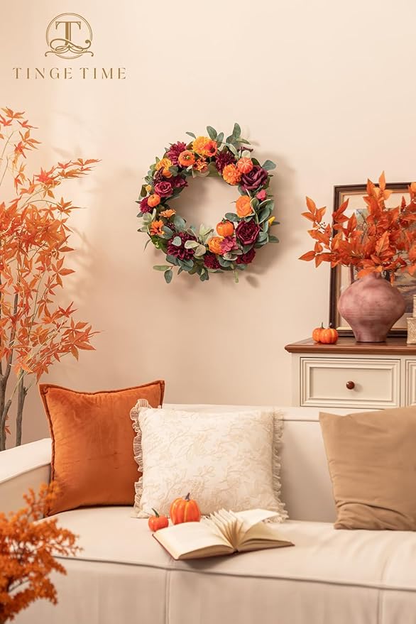 TINGE TIME Silk Fake Flowers Combo, Fake Foam Dahlia with Stems for DIY Wedding Bouquets Centerpieces Baby Shower Party Home Decorations(Burgundy & Burnt Orange)