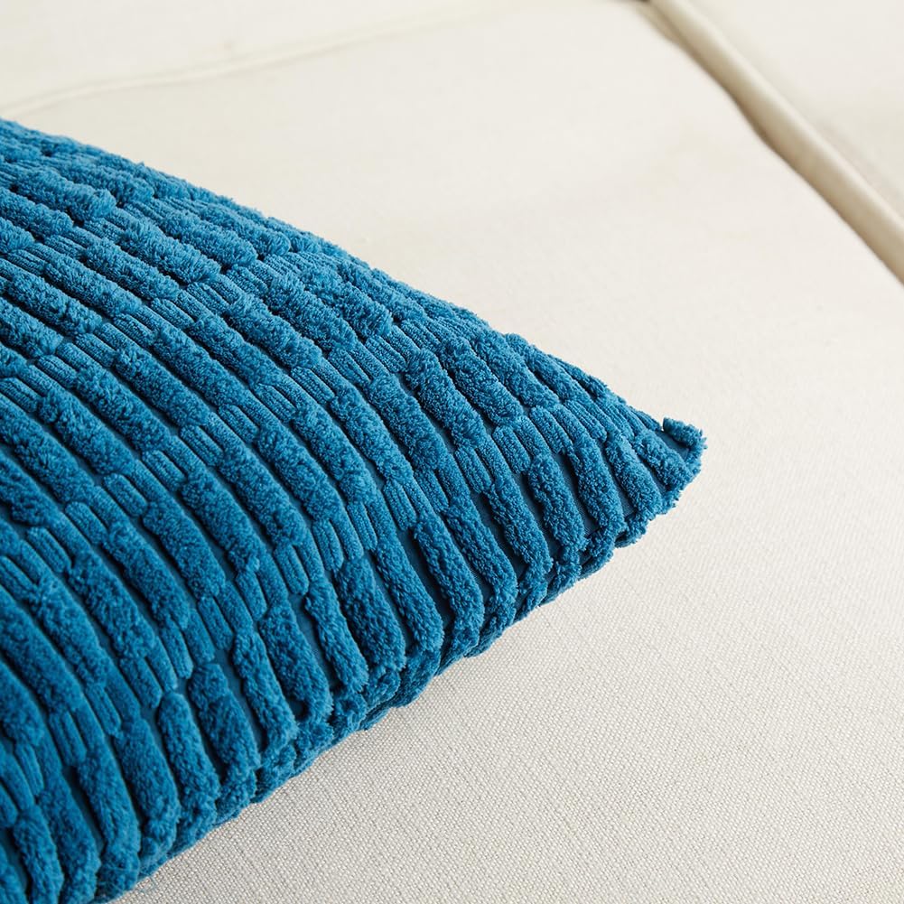 Fancy Homi 4 Packs Teal Decorative Throw Pillow Covers 18x18 Inch for Living Room Couch Bed Sofa, Rustic Farmhouse Boho Home Decor, Soft Striped Corduroy Square Cushion Case 45x45 cm