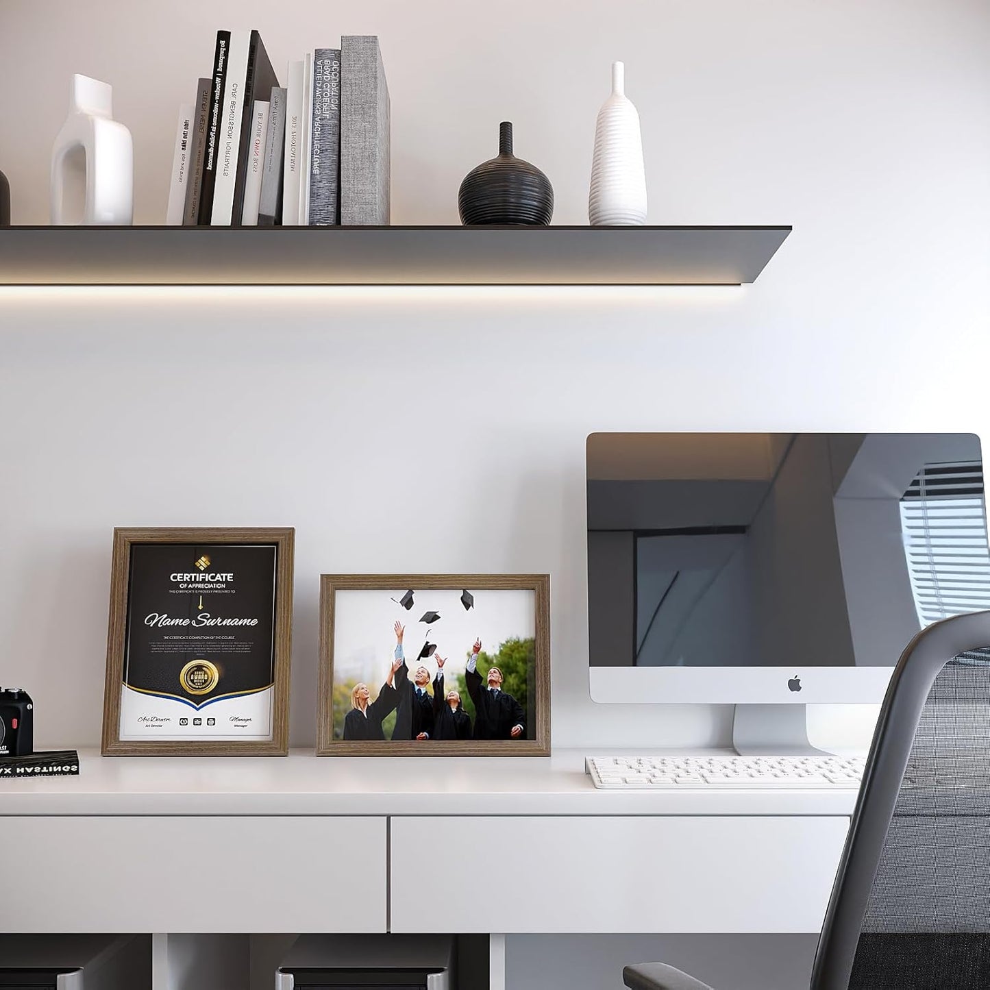 KINLINK 8.5x11 Picture Frame Brown, Solid Wood Diploma Frames with Acrylic Plexiglass for Pictures, Certificate Degree Document Frame Tabletop and Wall Mounting Display, 4 Pack