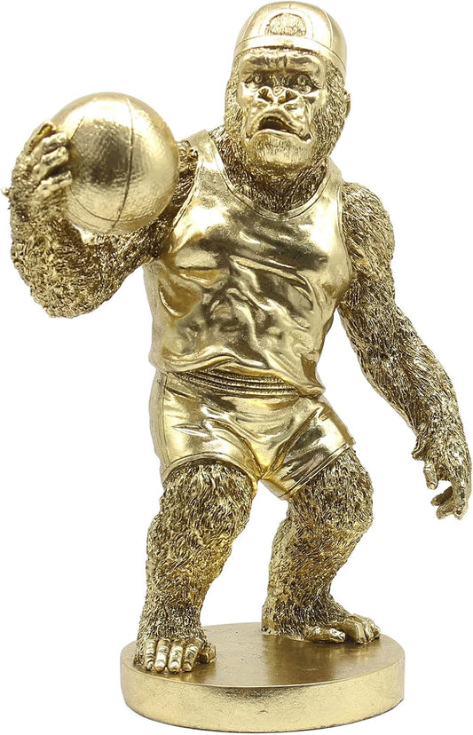Lukitas Gorilla Playing Basketball Figurine Decor, Kingkong Statue and Sculpture Decor, Creative Decoration for Living Room Office, Golden, Resin 13.5''
