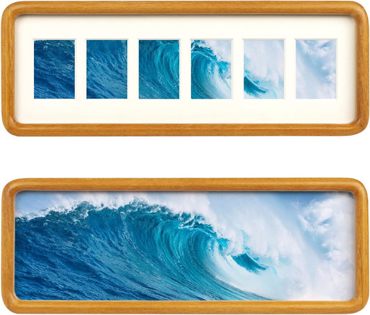 Hans 4""x12"" Collage Picture Frame with Single Mat, 1.5x2.5 Collage Matted Frame - Wall Mounting Horizontal or Vertical Display(6 Openings), Teak