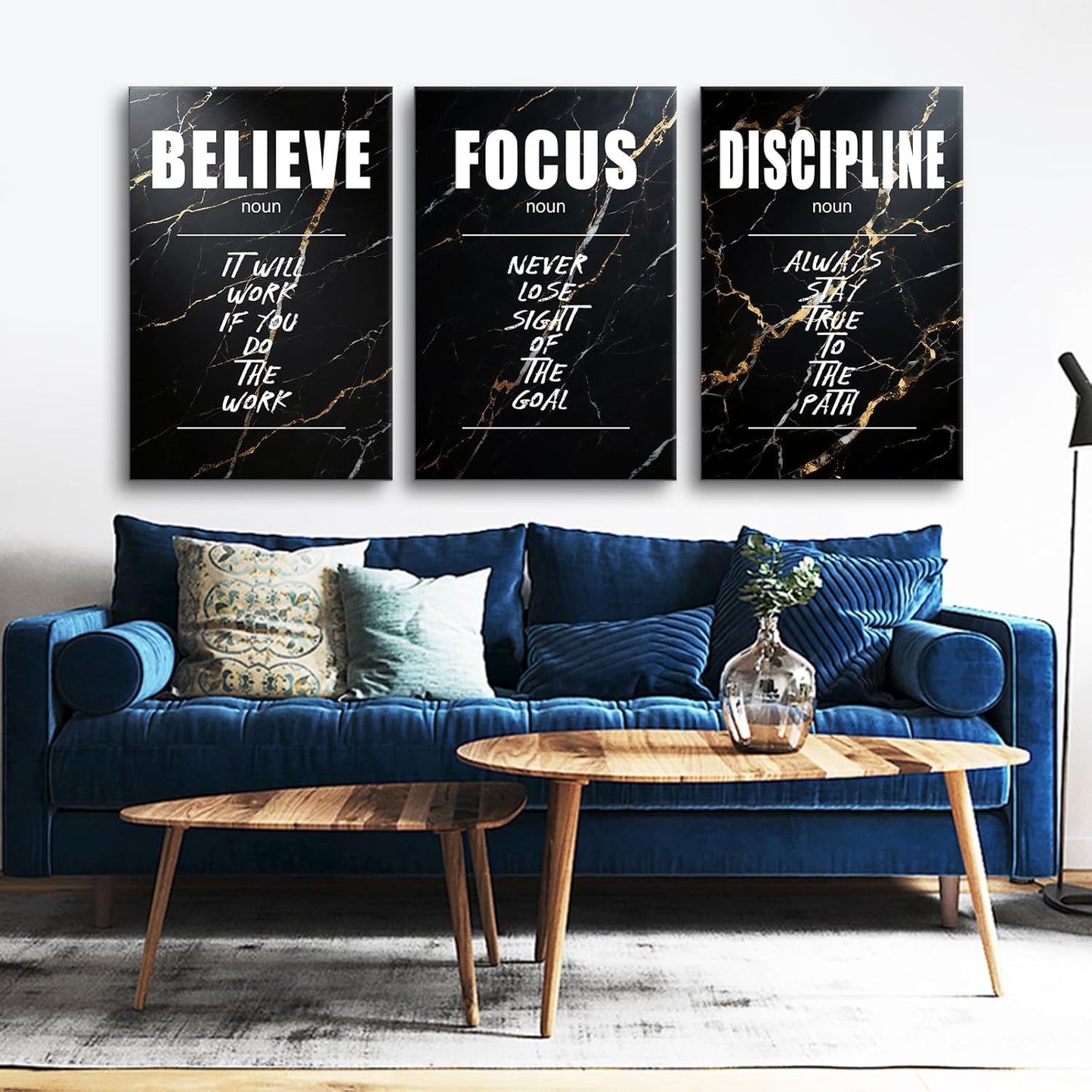 Inspirational Believe Focus Discipline Positive Wall Art Entrepreneur Quotes Print Picture Modern Wooden Canvas Framed Artwork for Home Living Room Office Artwork Stretched and Framed [72''Wx36''H]