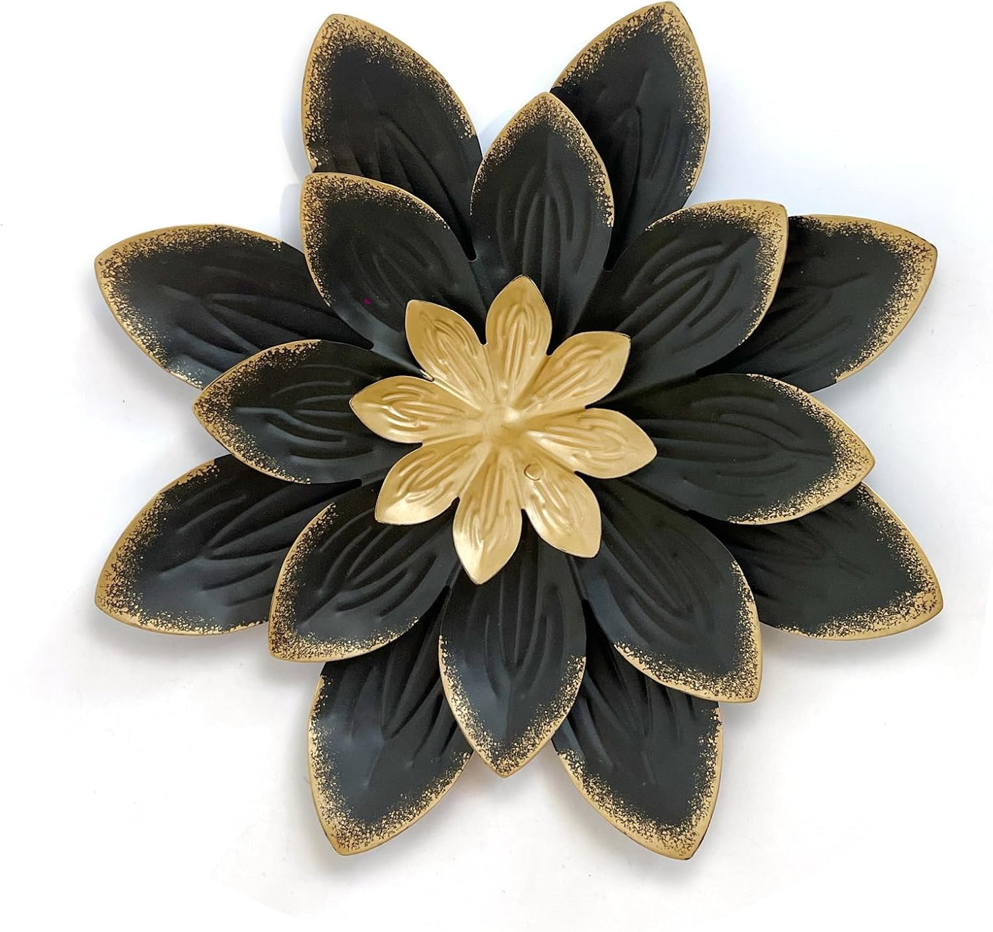 LIFFY 9.2“ Black and Gold Metal Flower Wall Art, Modern Rustic Floral Decor for Indoor Living Room Bedroom Office Outdoor Garden Patio Yard