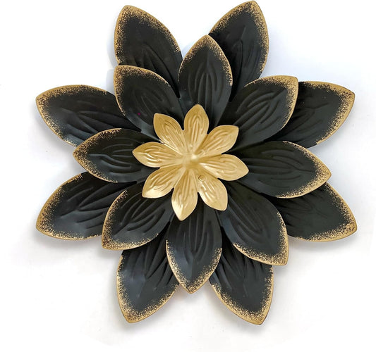 LIFFY 9.2“ Black and Gold Metal Flower Wall Art, Modern Rustic Floral Decor for Indoor Living Room Bedroom Office Outdoor Garden Patio Yard