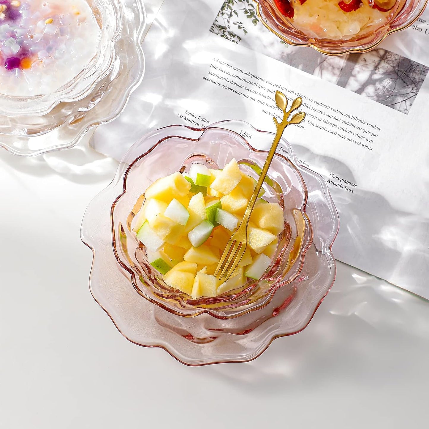 Crystal Glass Rose Flower Snack Plate for Vintage Tea Party Supplies, 6.3 Inch Dried Glass Desert Plates for Afternoon Tea, Weddings, Dessert Plate for kitchen (Light Pink)