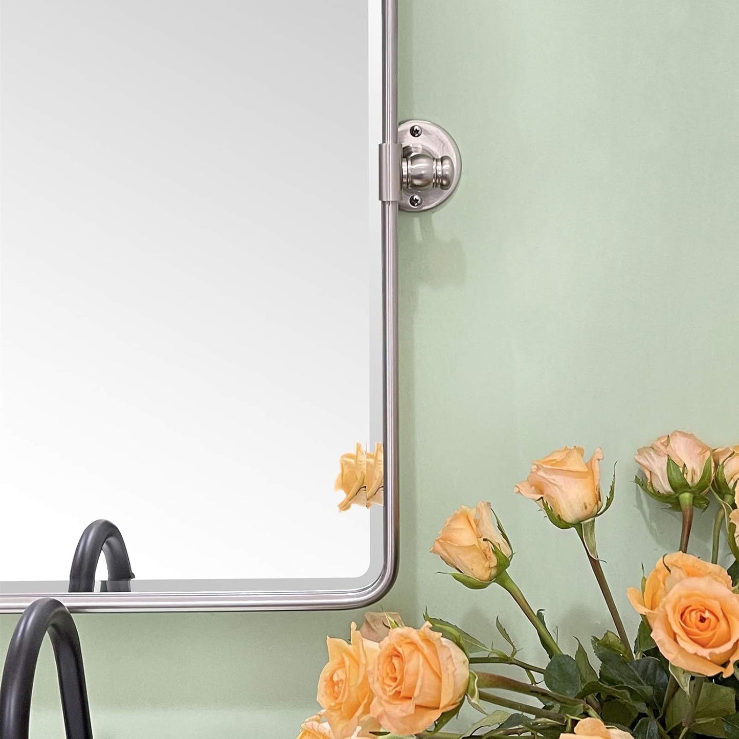Farmhouse Nickel Metal Framed Pivot Rectangle Bathroom Mirror Rounded Rectangluar Tilting Beveled Vanity Mirrors for Wall, Overall 22.91 x 24 inches (Mirrror 19 x 24 inches)