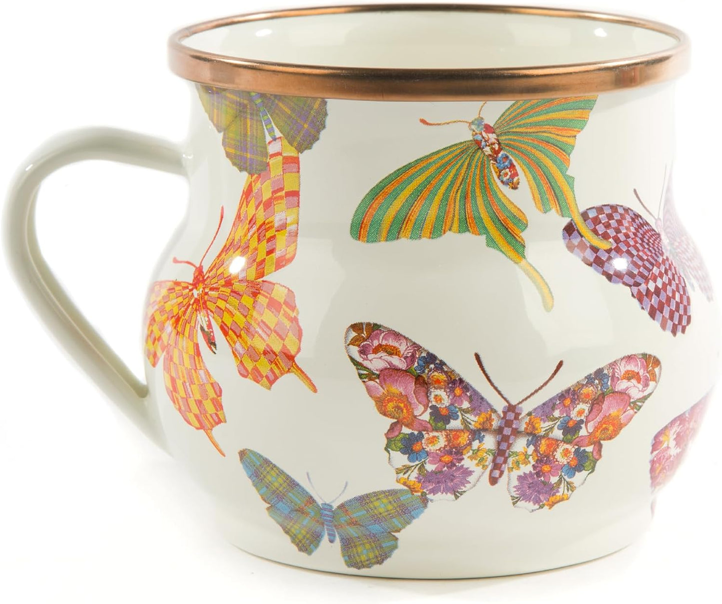 MACKENZIE-CHILDS Enamel Mug, Cute Enamelware Coffee and Tea Mug, Unique Drinkware, 16 Ounces, Butterfly Garden, Set of 1