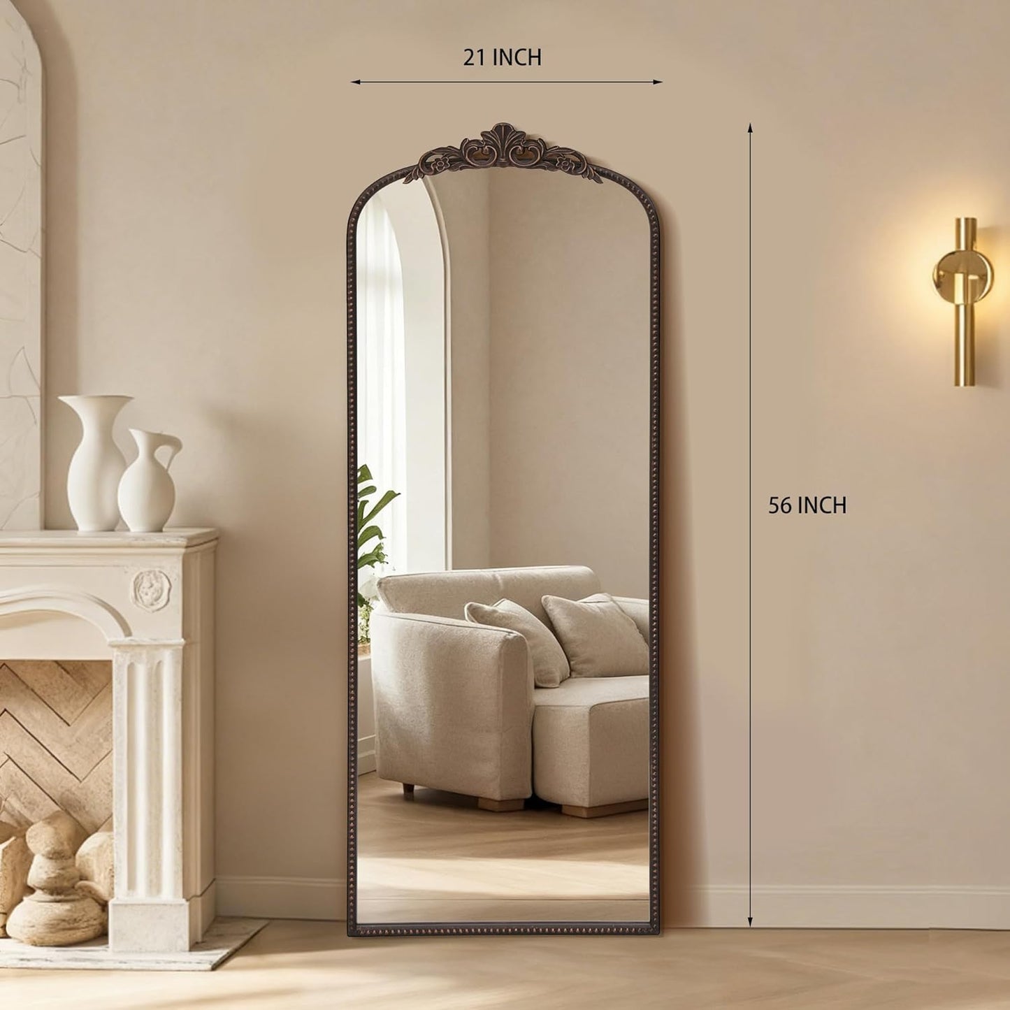 Micasso Bronze Full Length Mirror: 56''x21'' Traditional Ornate Vintage Floor Mirror - Baroque Antique Long Mirrors for Wall/Dressing Room/Bedroom/Entryway/Hallway - Home Decor for Living Room