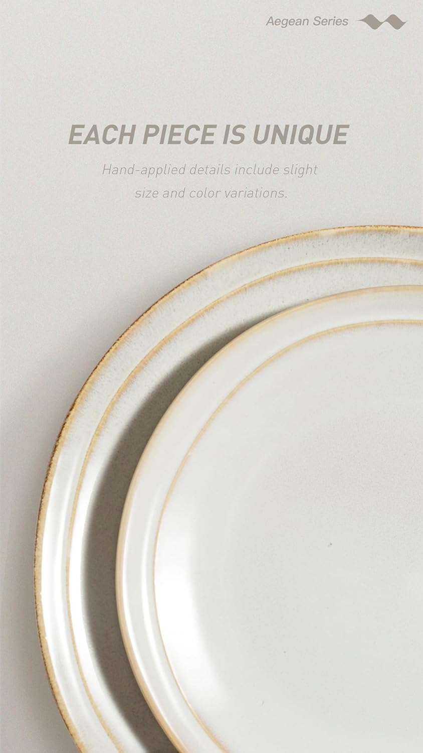 famiware Aegean Dinner Plates Set for 6, 10.5-Inch Scratch Resistant Stoneware Dinnerware Dish Set - Microwave and Dishwasher Safe, Reactive Glaze, Cappuccino White