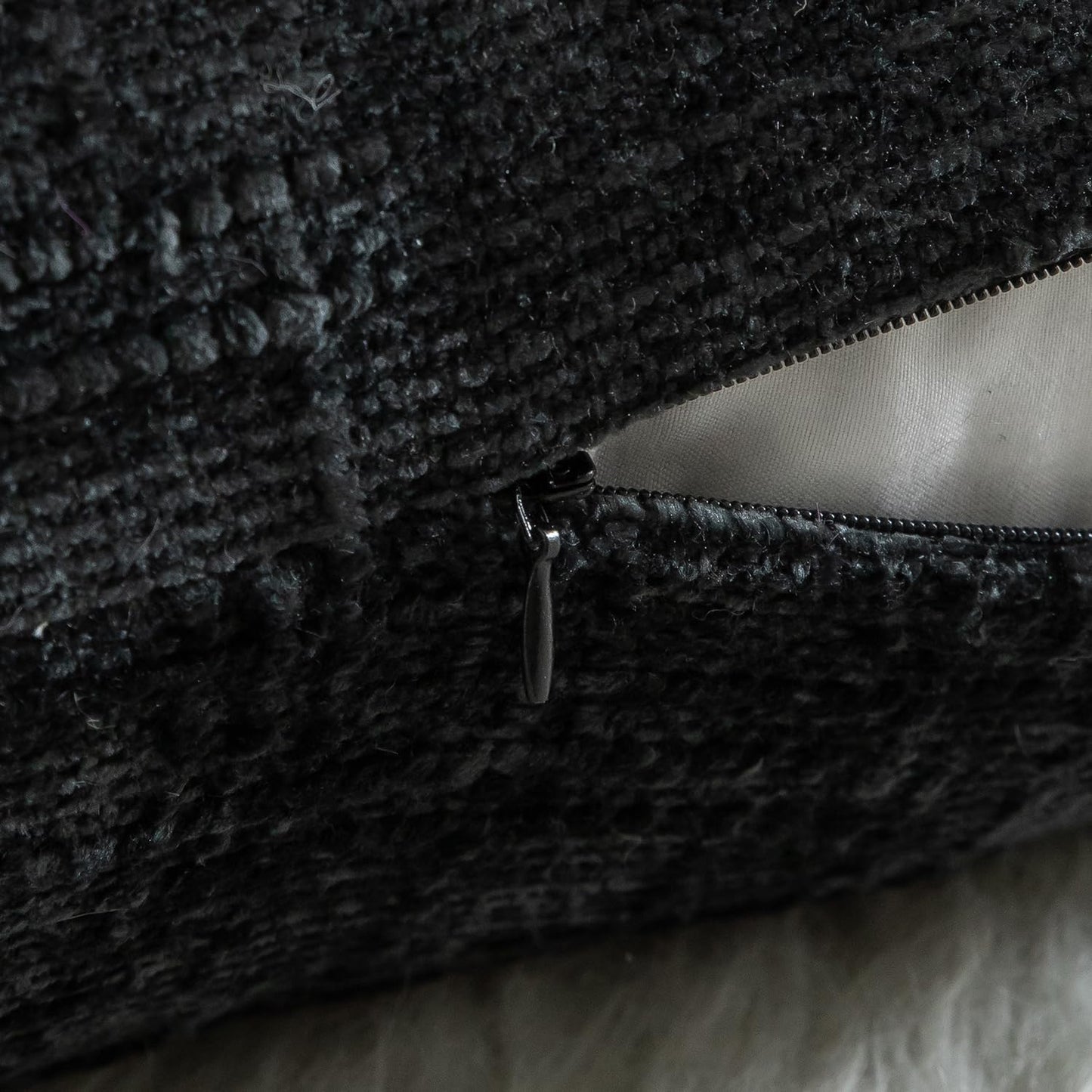 MANDIOO Pack of 2 Soft Chenille Textured Throw Pillow Covers Square Accent Solid Decorative Cushion Cover Cozy Farmhouse Pillow Case for Couch Sofa Bed Living Room 24x24 Inch Black