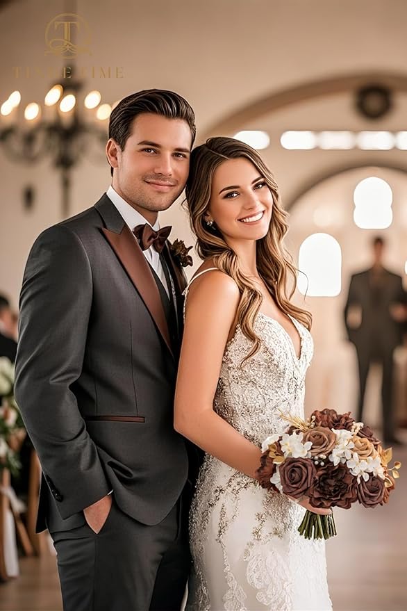 TINGE TIME Artificial Flowers Combo Set, Gradient Color Flower Leaf with Stems for DIY Wedding Bouquets Centerpieces Baby Shower Party Home Decorations (Mocha Brown)