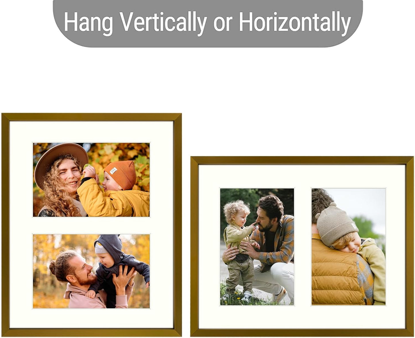 Frametory - 8x10 Aluminum Collage Picture Frame - Display 4x6 Pictures with 2 Openings Mat - Real Glass Front - with Easel Stand for Horizontal/Vertical Wall Mount - Bronze 1 Pack