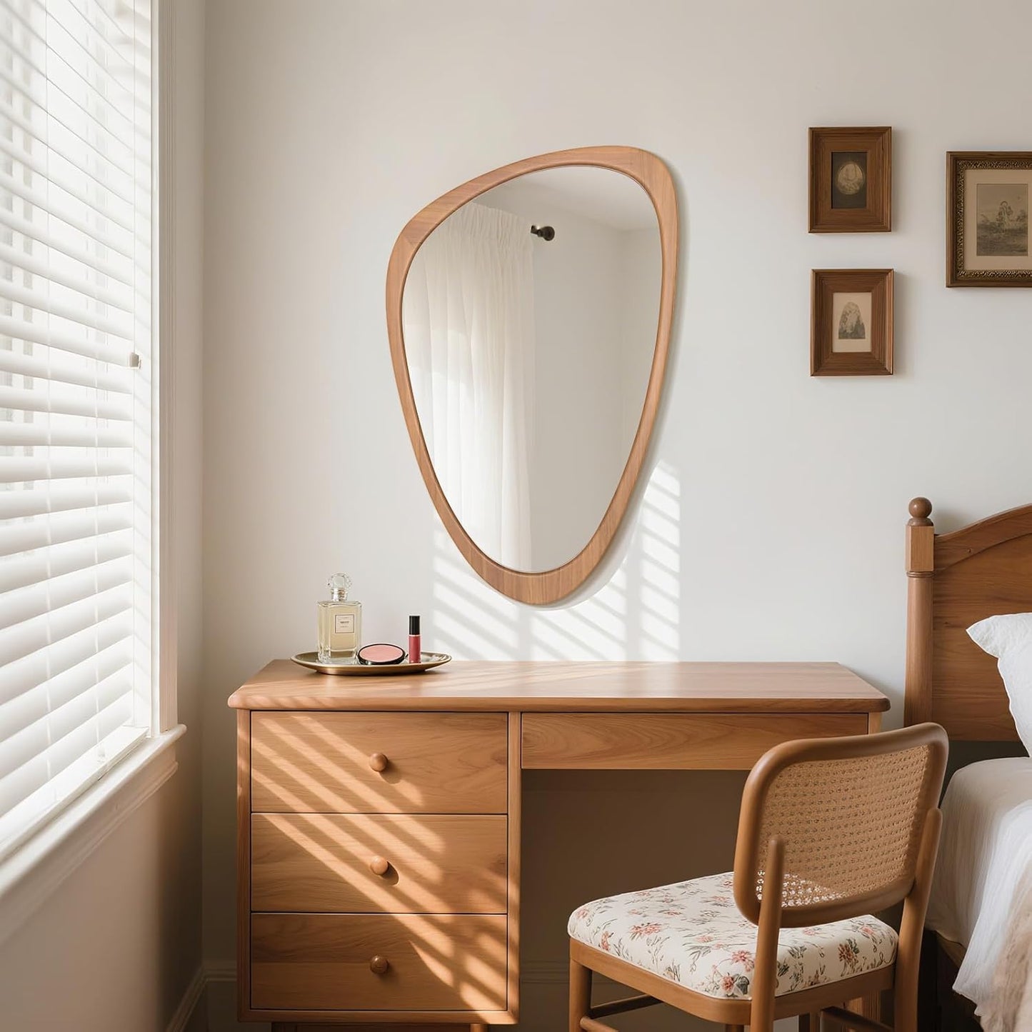 HOMECOOKIN Asymmetrical Mirror, Irregular Wall Mirror, Wall Mirrors Decorative for Bedroom Living Room Entryway Hall, Wood Mirror for mid Century Modern Decor 36" H x 23" W