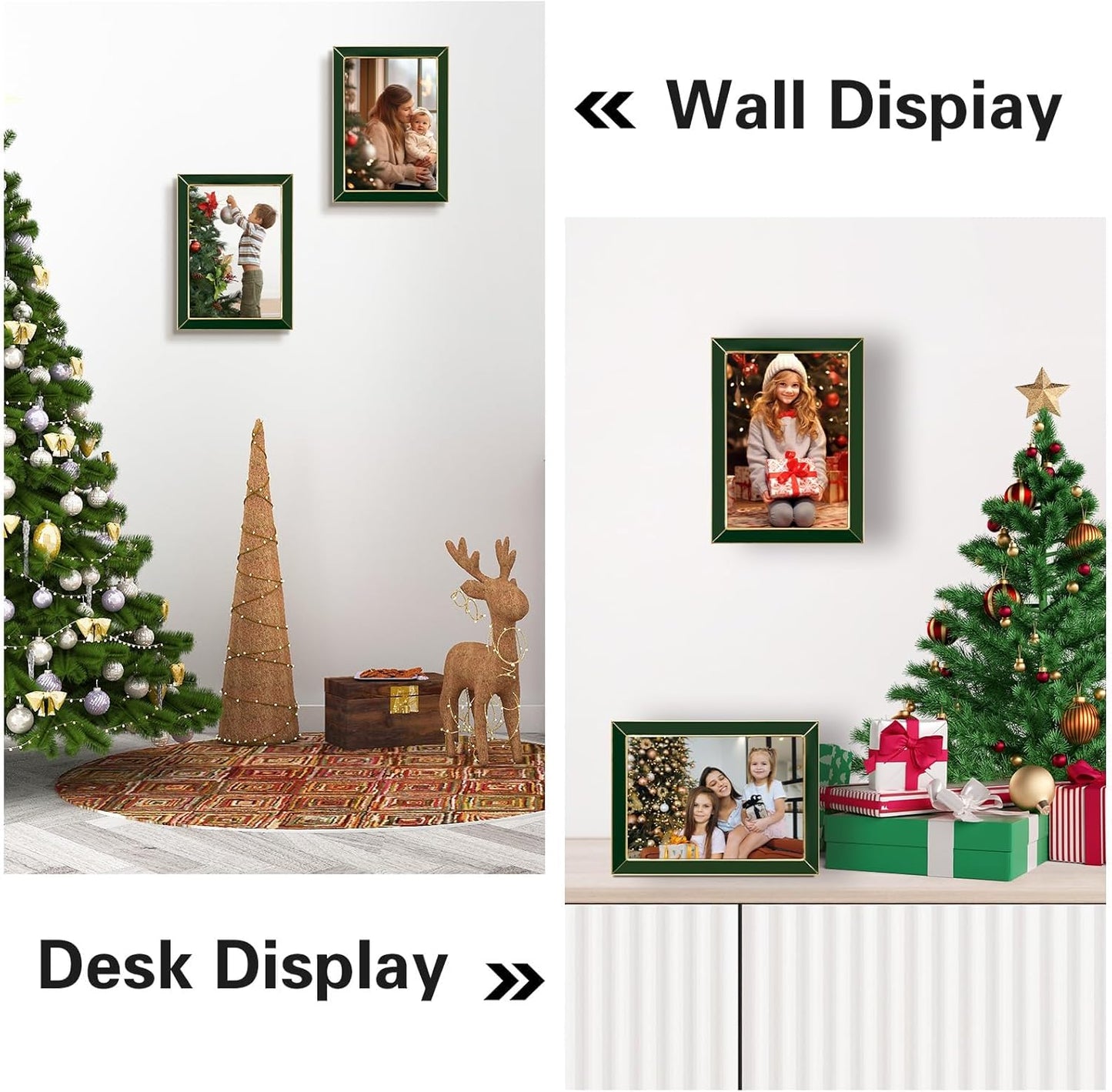 Frametory Enamel Picture Frame - 5x7 Gold Metal Edge Green Enamel Picture Frame With Easel and Velvet Back for Tabletop Display, Bookshelf, 5x7 Wall Decoration, Photo Frames-2 Set