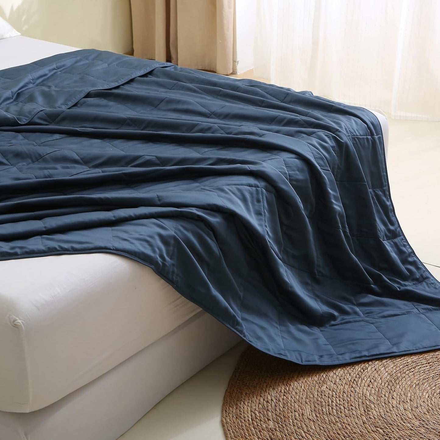 EP Mode Lightweight Quilt Blanket for Summer, Viscose from Bamboo Fabric & Filling, Natural, Breathable & Machine Washable- Navy Blue, King