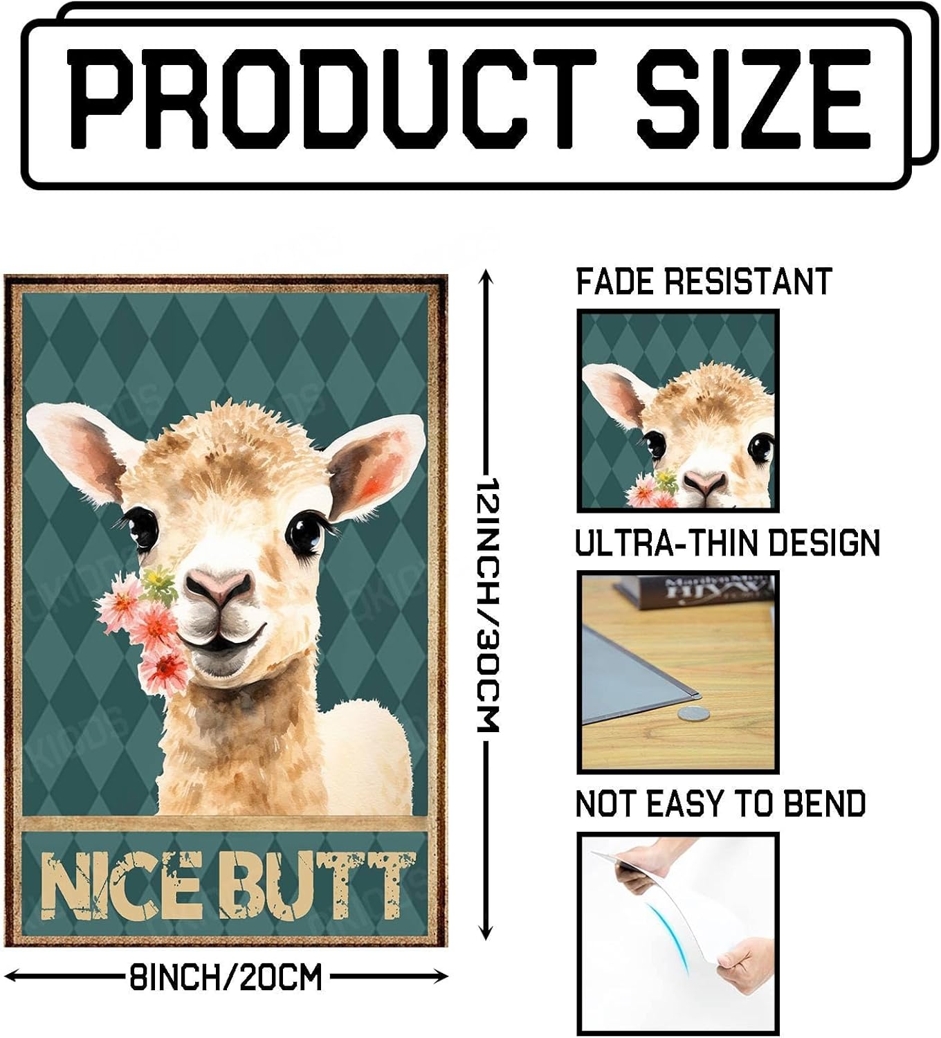 Goat Nice Butt Funny Metal Signs Vintage Sign for Home Bathroom Garden Outdoor Decor 8×12 Inches