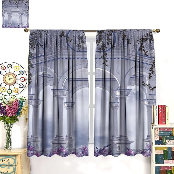 Gothic Castle Blackout Curtains，Romantic Flower Medieval Pattern Drapes Window 2 Panel Rod Pocket Curtain for Bedroom Living Room Decor 21" W X 54" L