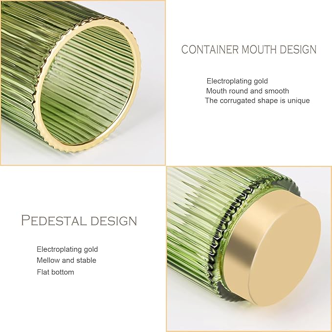 Glass Vase, Gold-Tone Metal Base, Flower Vase Decorative for Home Office Wedding Holiday Party Celebrate. Glass Plant Vase