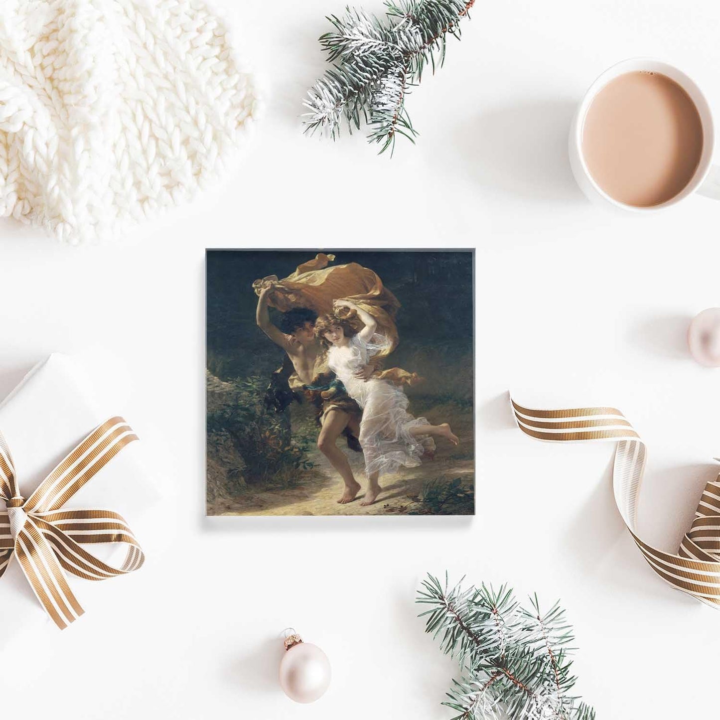 Desktop Decoration Oil Painting, Run in A Rainstorm Acrylic Desk Decor 4x4 Tabletop Wall Sign - Appreciation and Housewarming Presents for Coworkers and Friends