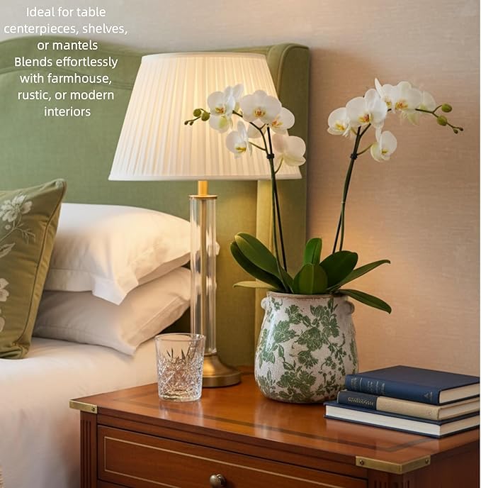 Vintage Green and White Ceramic Floral Vase Planter, Rustic Crackle Glaze Pottery Jar, Hand-Painted Floral Pot Design for Flowers or Plants, Farmhouse & Cottage Home Decor Accent