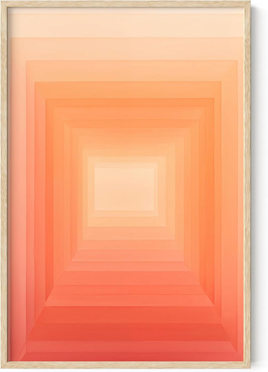 HAUS AND HUES Colorful Abstract Wall Art - Minimalist Retro Picture for Living Room Decor, Red and Pink Modern Wall Art Painting (Pink Geometric 2, Beige Frame, 24x36)