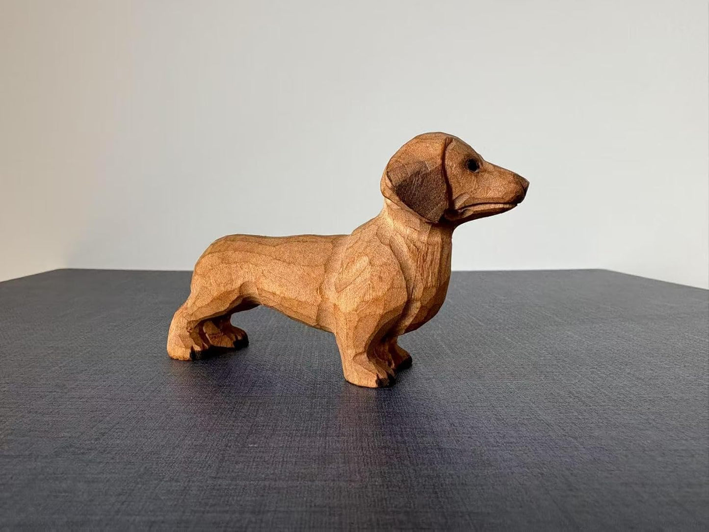 Mini Wooden Dachshund Figurine, 1.6" Hand-Carved Dog Statue, Wiener Dog Collectible for Animal Lovers, Rustic Shelf Decor with Gift Box for Birthday or Holiday