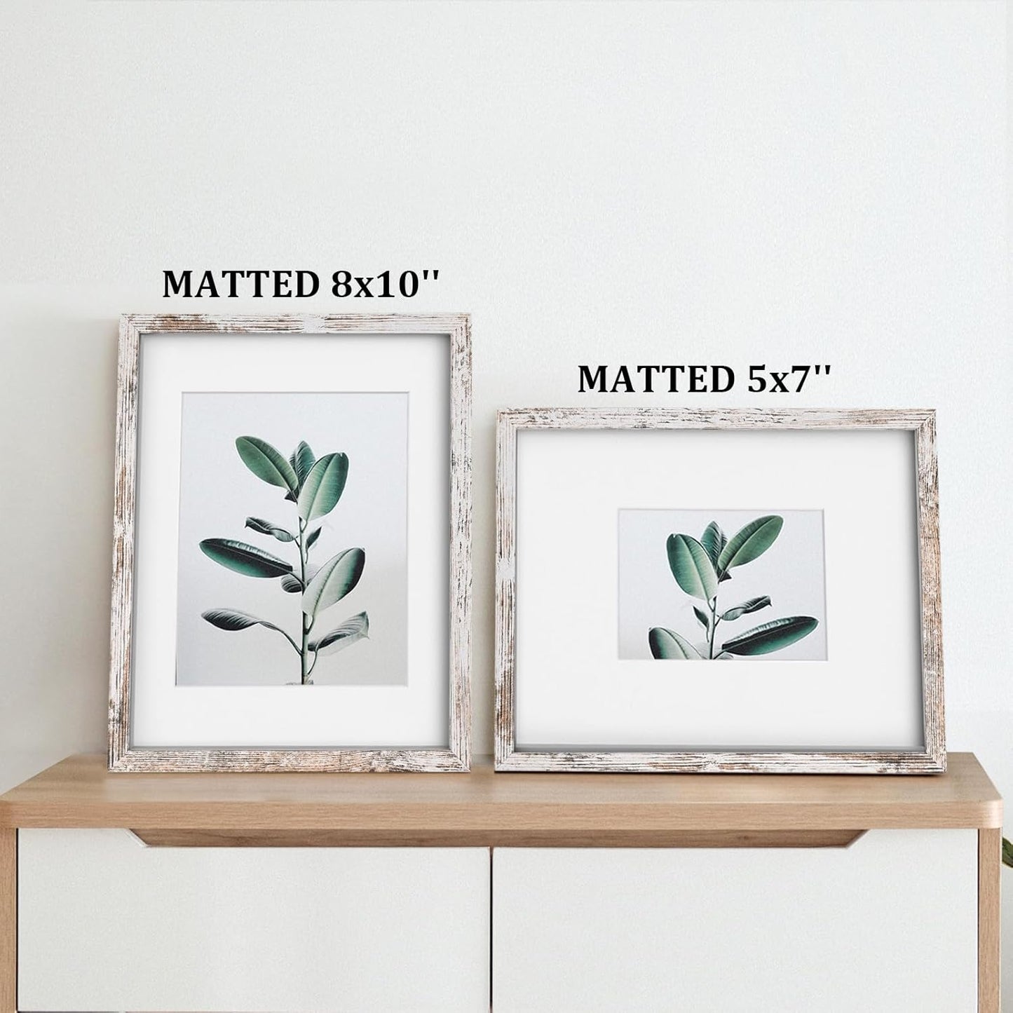 Egofine 11x14 Picture Frame Rustic White 4 Pack - Photo Frame Made of Solid Wood Covered by Plexiglass for Table Top Display Pictures 5x7/8x10 with Mat or 11x14 Without Mat - with Wall Mounting