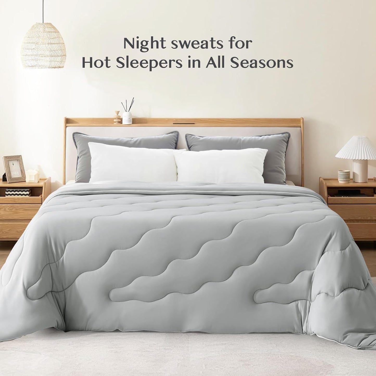 EASELAND All Season Cooling Comforter King, Cold Touch Fabric Absorbs Body Heat, 300GSM Super Soft, Cooling Blanket for Night Sweats Hot Sleeper (Gray-All Season, King(108"X90"))
